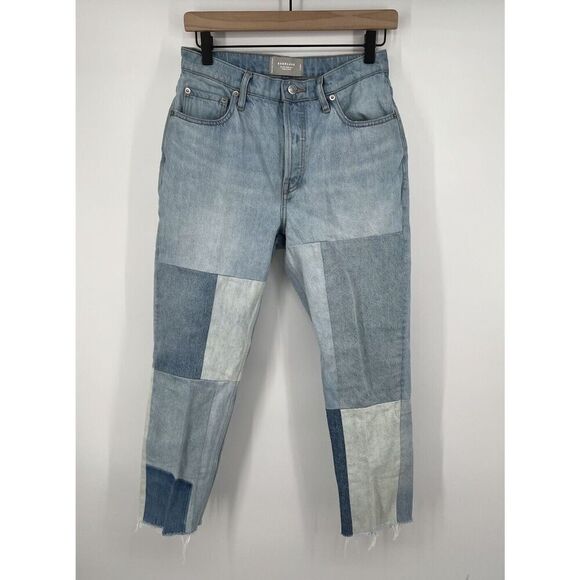 Everlane The 90s Cheeky Size 27 Ankle Jean  Mended Patched Indigo Blue Raw Hem - Picture 1 of 4